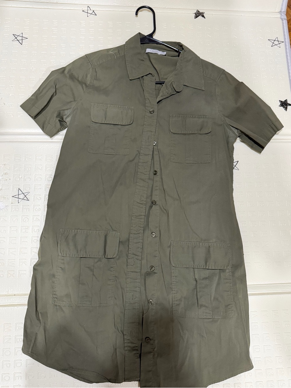 Short-Sleeve Utility Shirt Dress - Olive